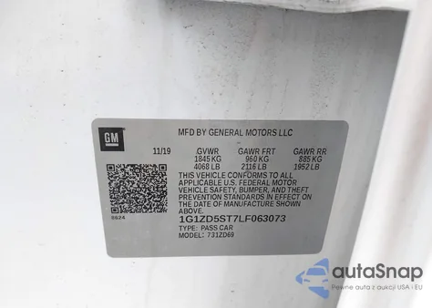 2020 Chevrolet Malibu Fwd Lt z USA, uszkodzony, nr VIN 1G1ZD5ST7LF063073